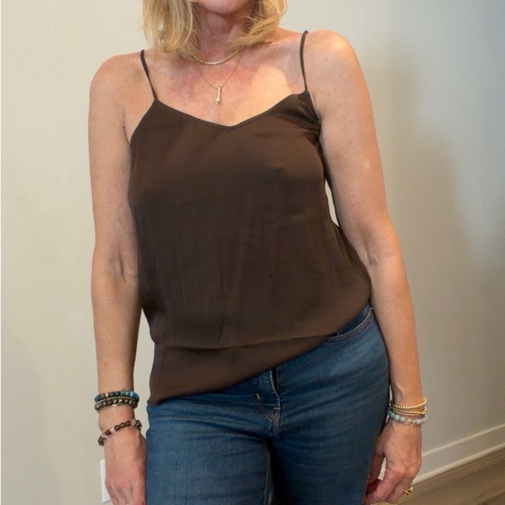 Quince Brown Satin Spaghetti Strap Cami